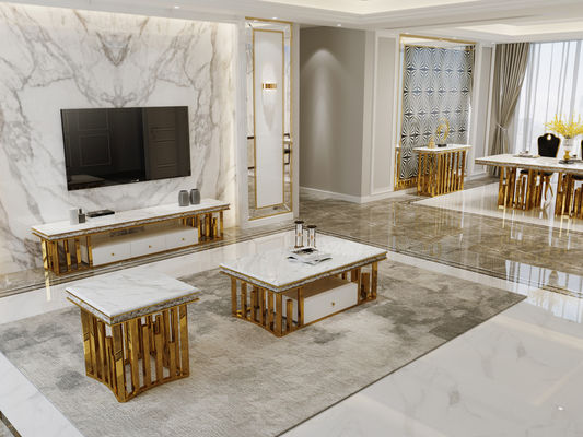 주문 현대적 인 우아함: 집 을 위한 스테인레스 스틸 대리석 식탁 online manufacture